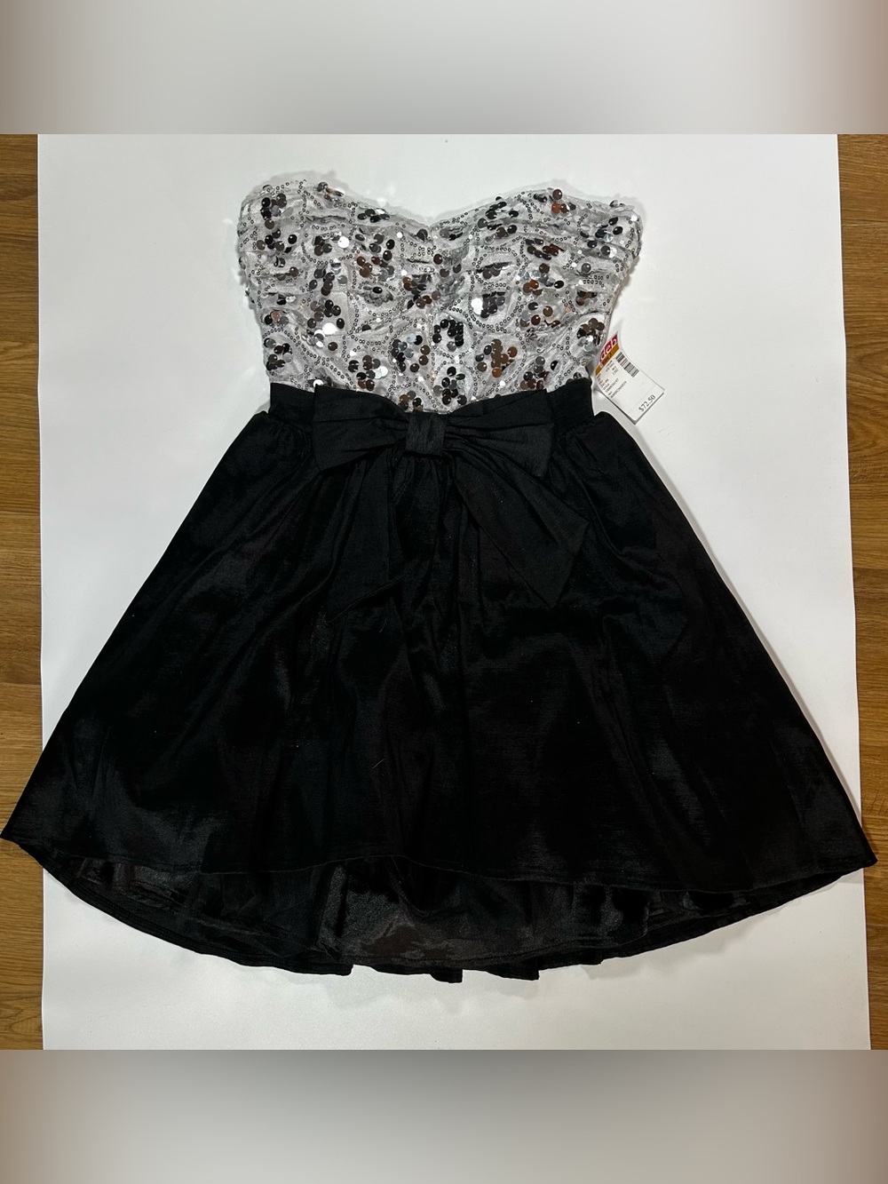 Deb Black Silver Sequin Strapless Bow Party Dress Juniors Size 3